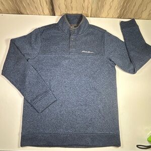 Eddie Bauer Quarter Snap Men's M 1/4 Snap Fleece Pullover Heathered Blue